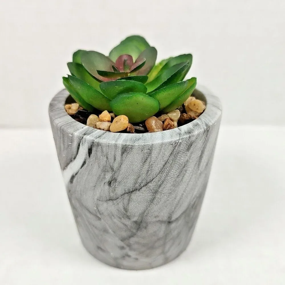 Mini Potted Plant Artificial Succulent Faux Marble 3.5